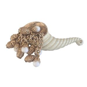 Vintage Signed Avon Cream Enamel Gold Tone Articulated  CORNUCOPIA Brooch
